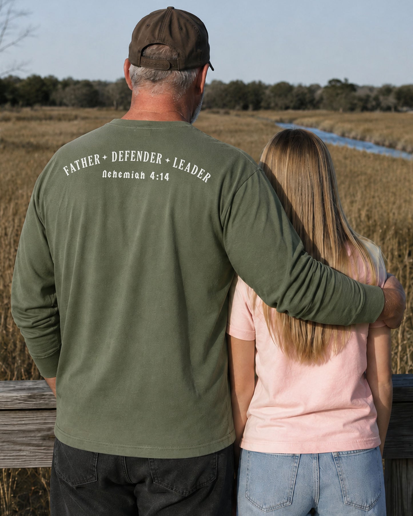 Father • Defender • Leader | Nehemiah 4:14 Long Sleeve Shirt