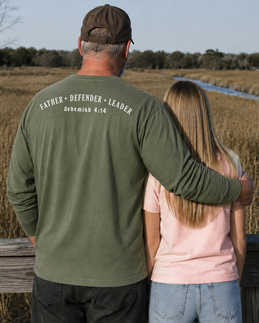Father • Defender • Leader | Nehemiah 4:14 Long Sleeve Shirt