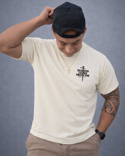 Husband • Leader • Protector Christian T-Shirt – Nehemiah 4:14 | Heavyweight Faith Tee for Men