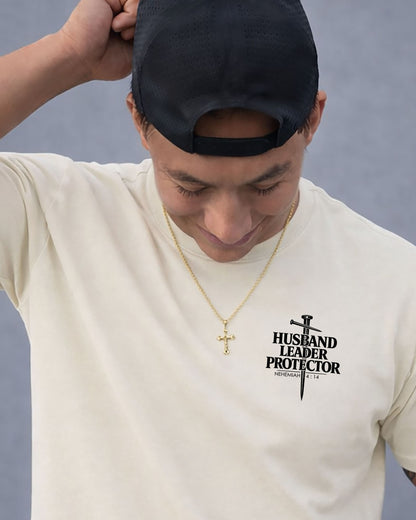 Husband • Leader • Protector Christian T-Shirt – Nehemiah 4:14 | Heavyweight Faith Tee for Men