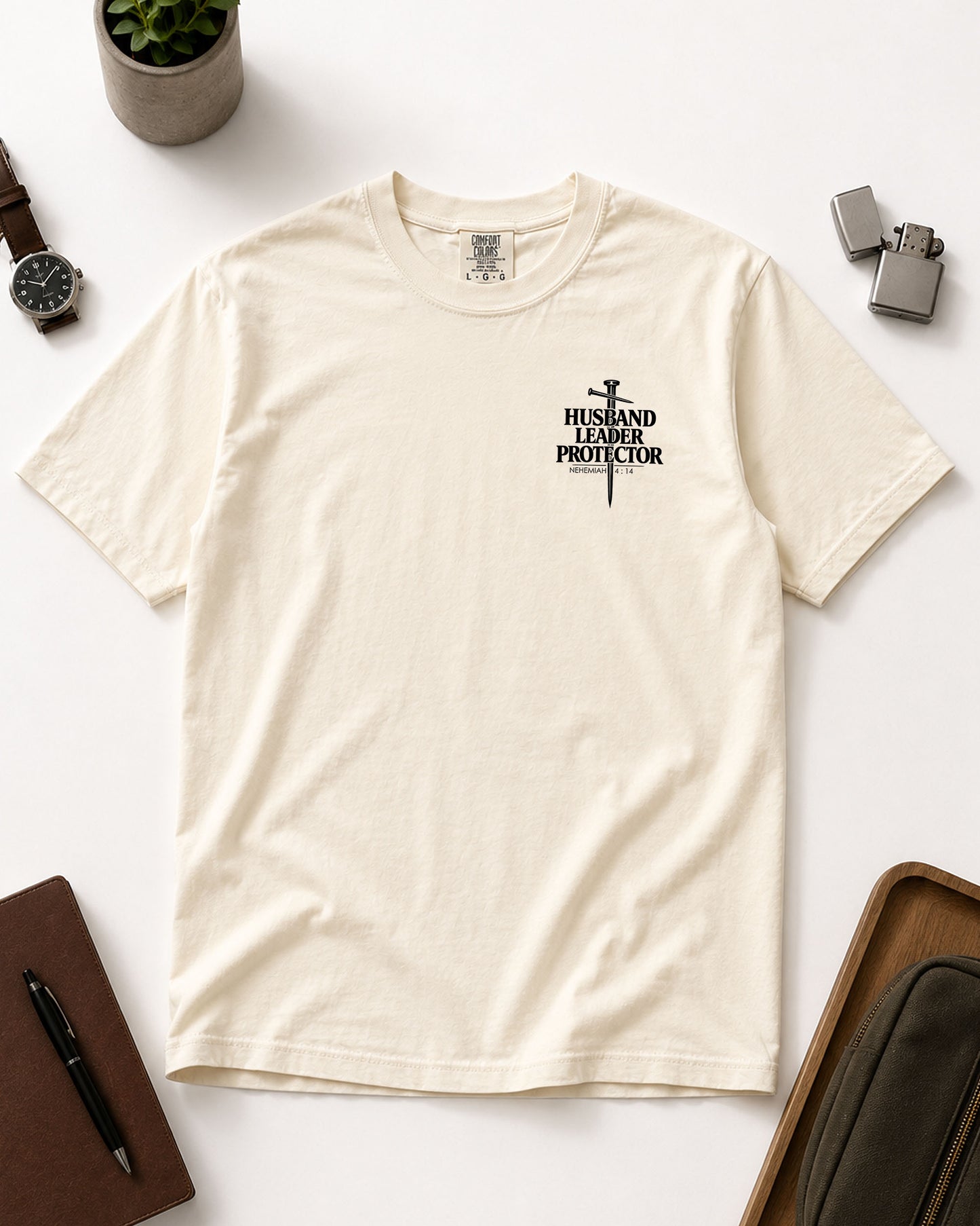 Husband • Leader • Protector Christian T-Shirt – Nehemiah 4:14 | Heavyweight Faith Tee for Men