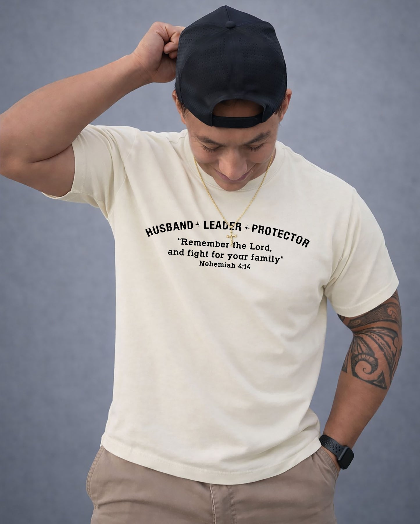 Husband • Leader • Protector | Nehemiah 4:14 Christian Men's T-Shirt
