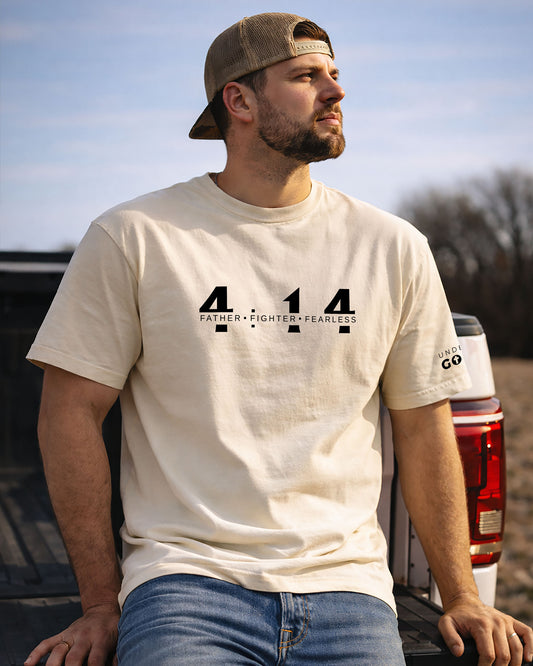 4:14 — Father. Fighter. Fearless. | Nehemiah 4:14 Men’s Tee - Ivory