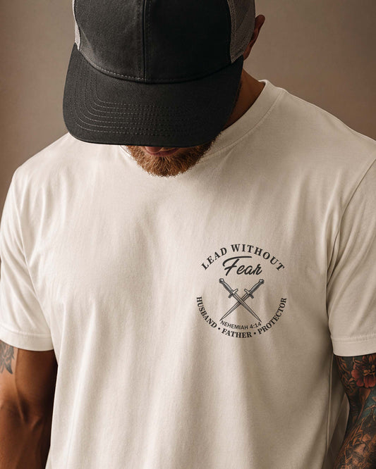 Lead Without Fear Left Chest Christian T-Shirt | Comfort Colors® 1717 | Minimalist Faith Tee for Men