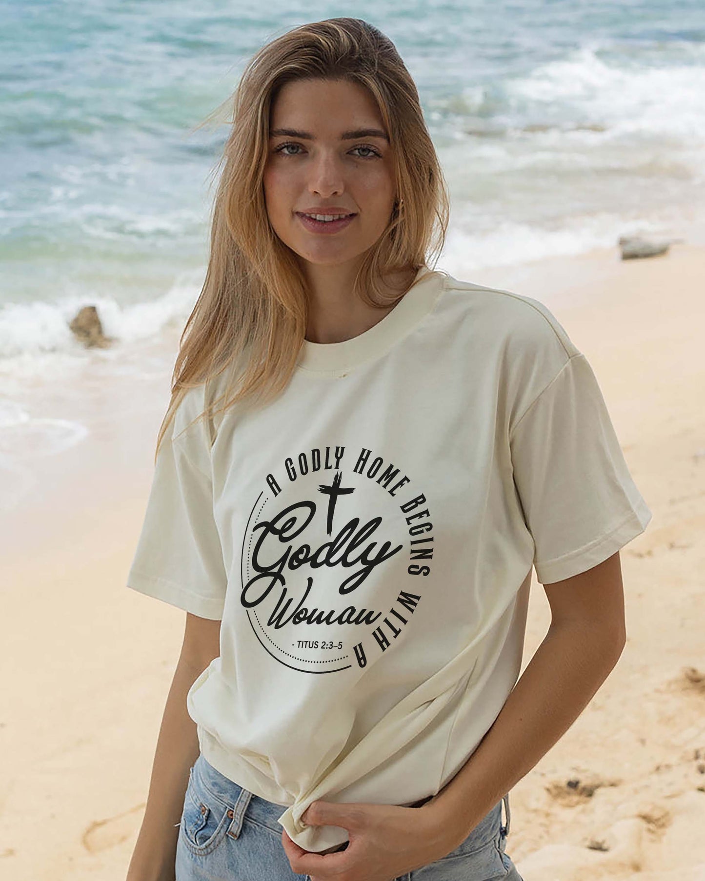 Godly Woman Christian T-Shirt – A Godly Home Begins With a Godly Woman | Titus 2:3–5