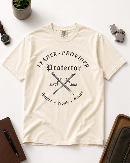 Personalized Christian Dad Shirt | Leader Protector Provider | Custom Kids Names | Father's Gift