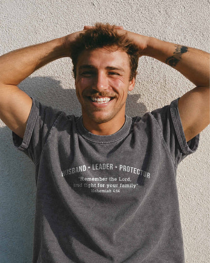 Husband • Leader • Protector | Nehemiah 4:14 Christian Men's T-Shirt