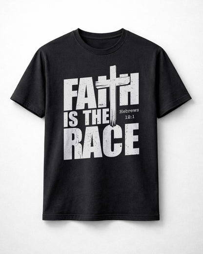 Faith Is the Race Christian Shirt – Hebrews 12:1 Bible Verse Tee, Faith-Based T Shirt